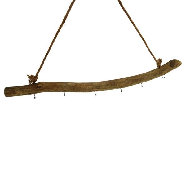 Historic wood stick hanger with 6 hooks 78x40cm