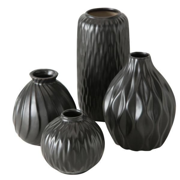 Vase Zalina, H 9,00 cm, Porzellan, Matt, Porzellan schwarz